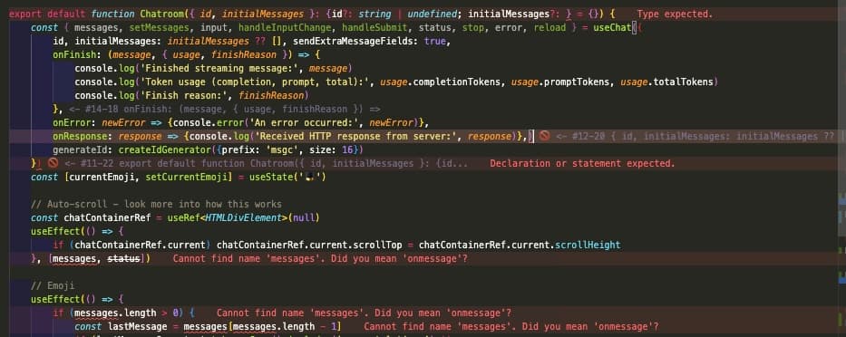 Screenshot showing Error Lens and Bracket Lens in action