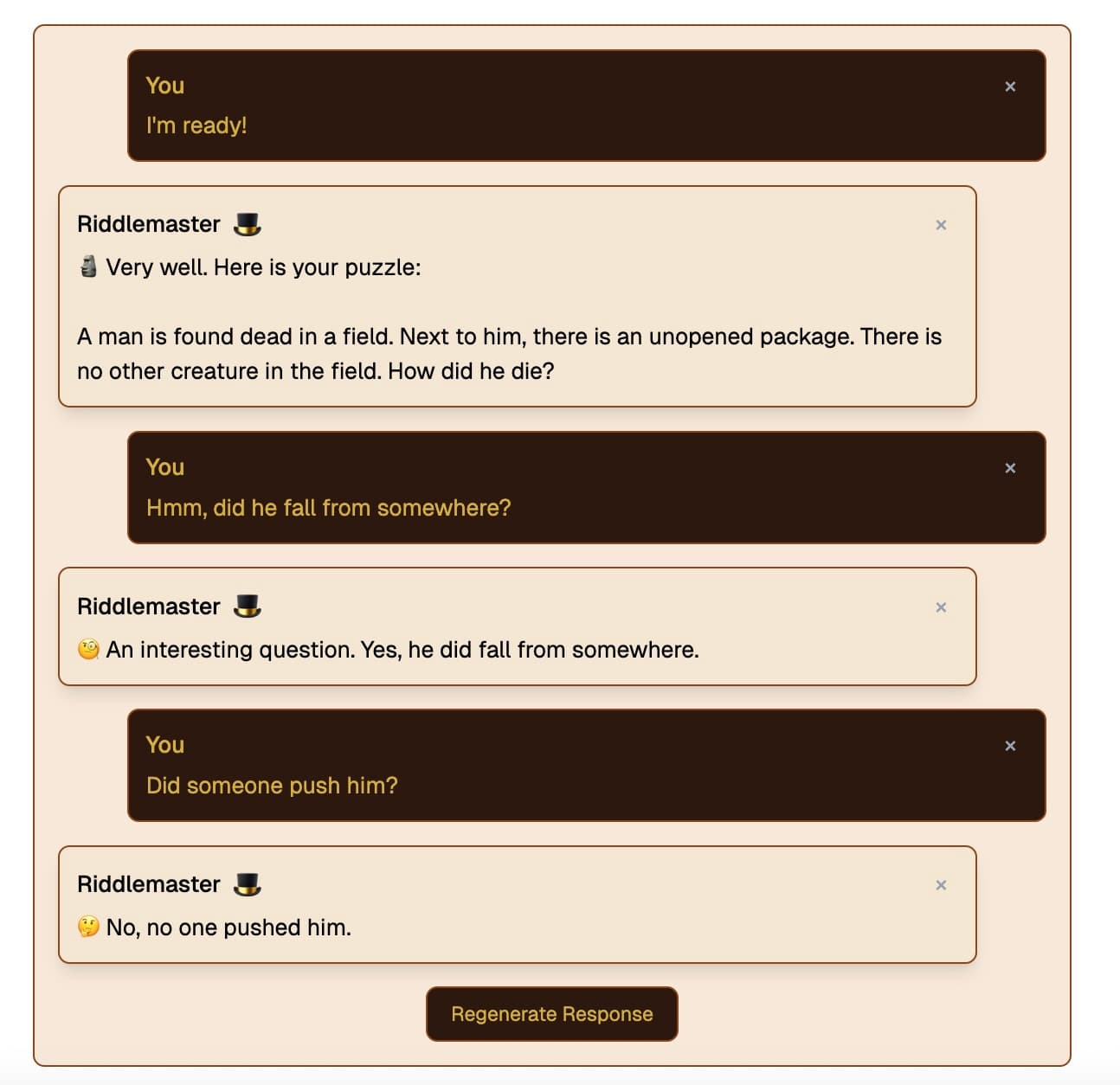Riddlemaster chatbot screenshot 2