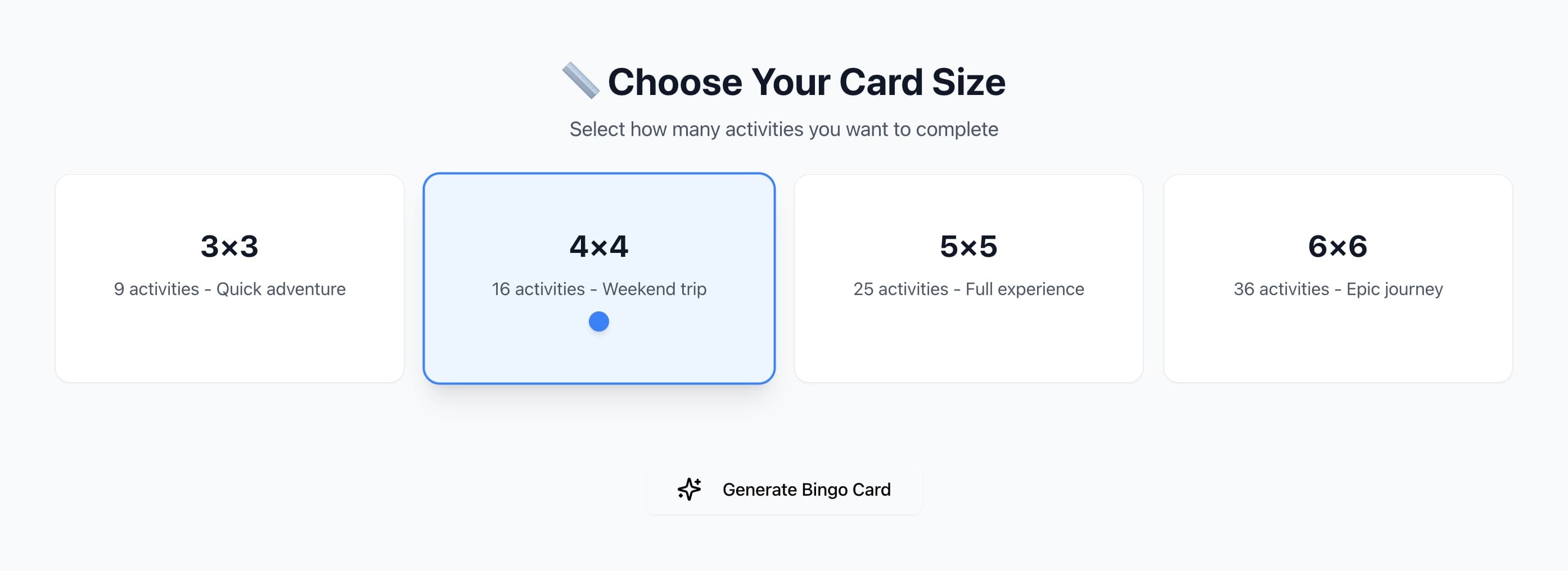 Destination Bingo - Generate page