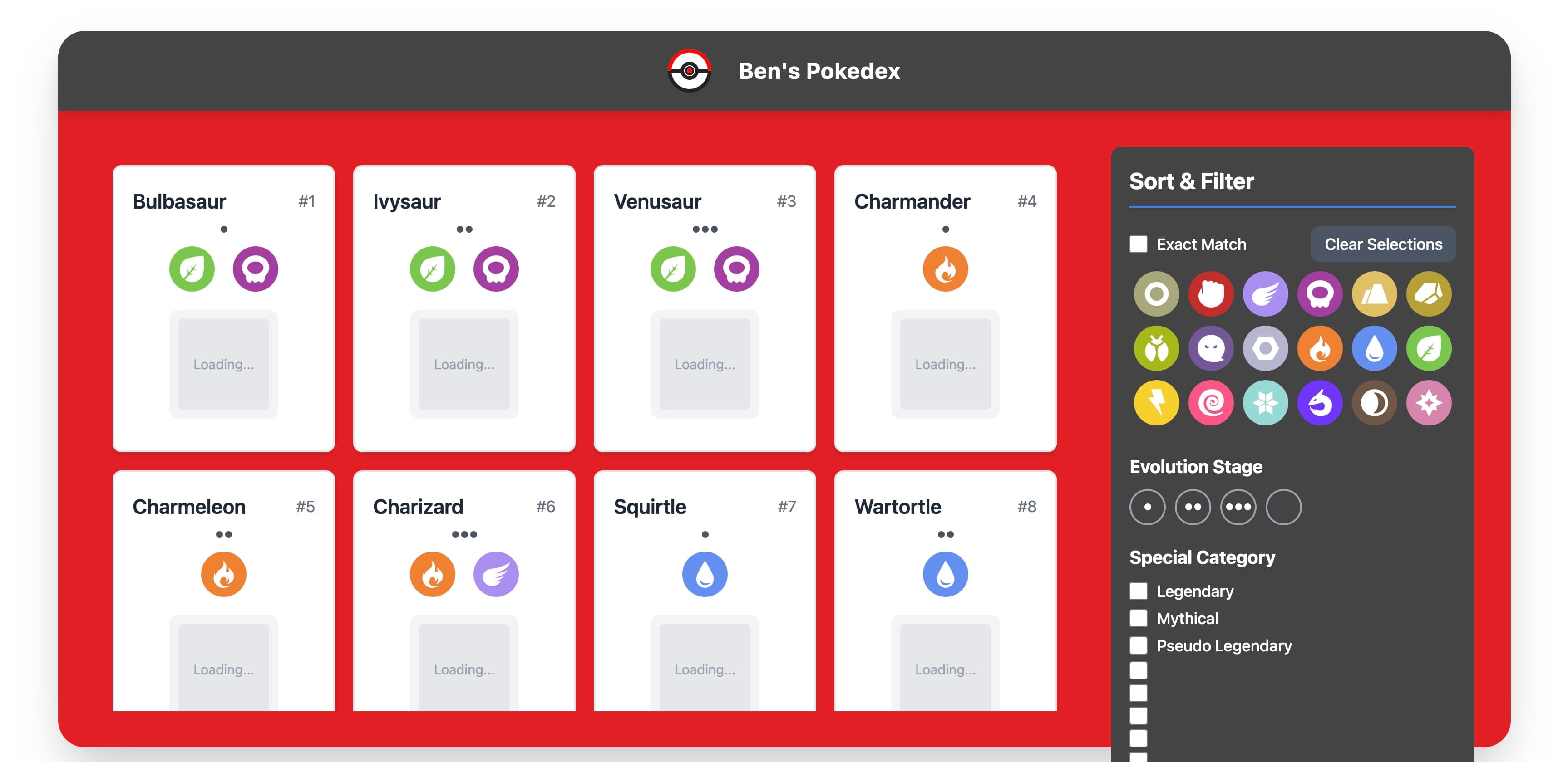 Pokedex application screenshot
