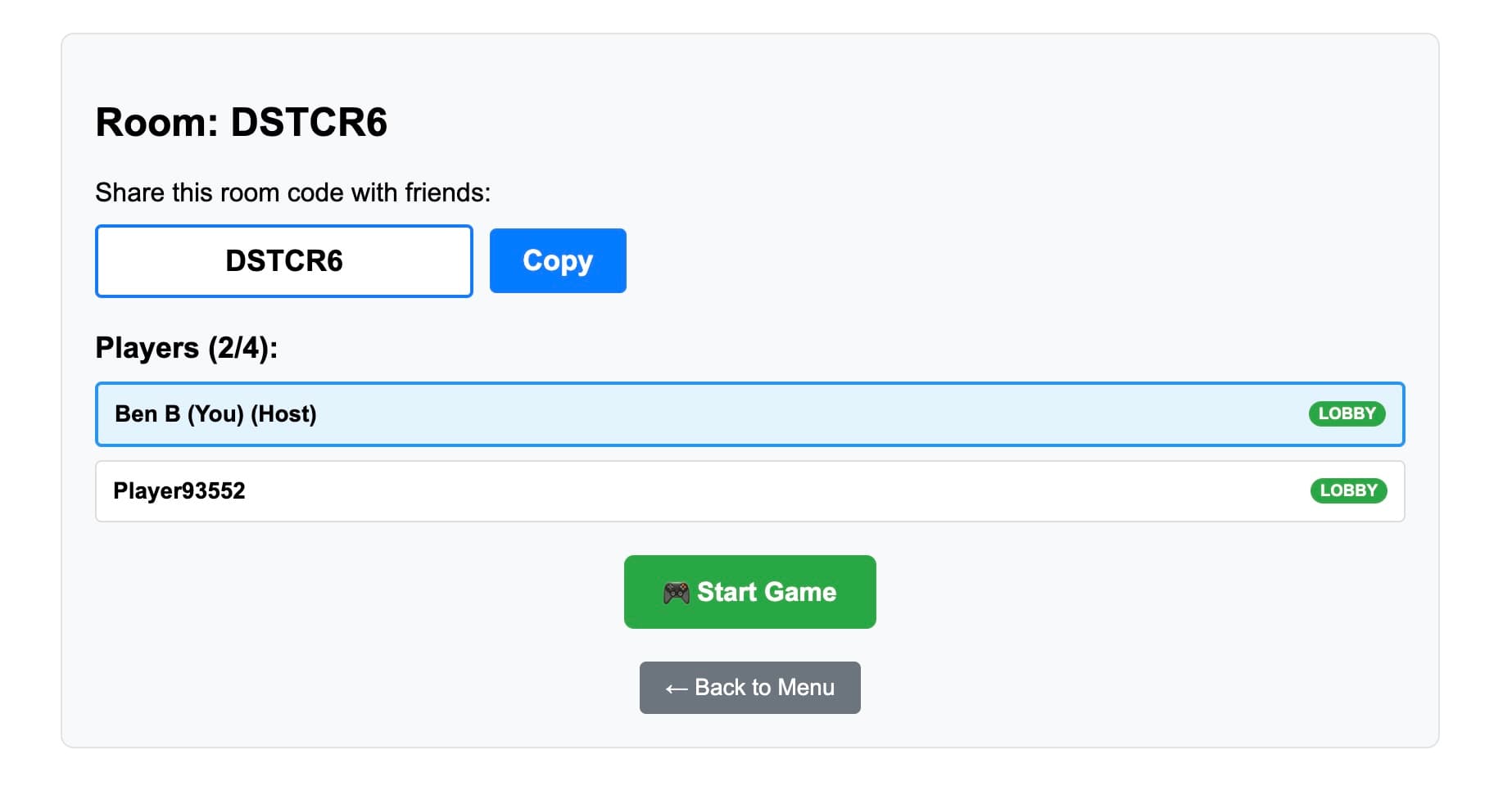 Rollio game lobby