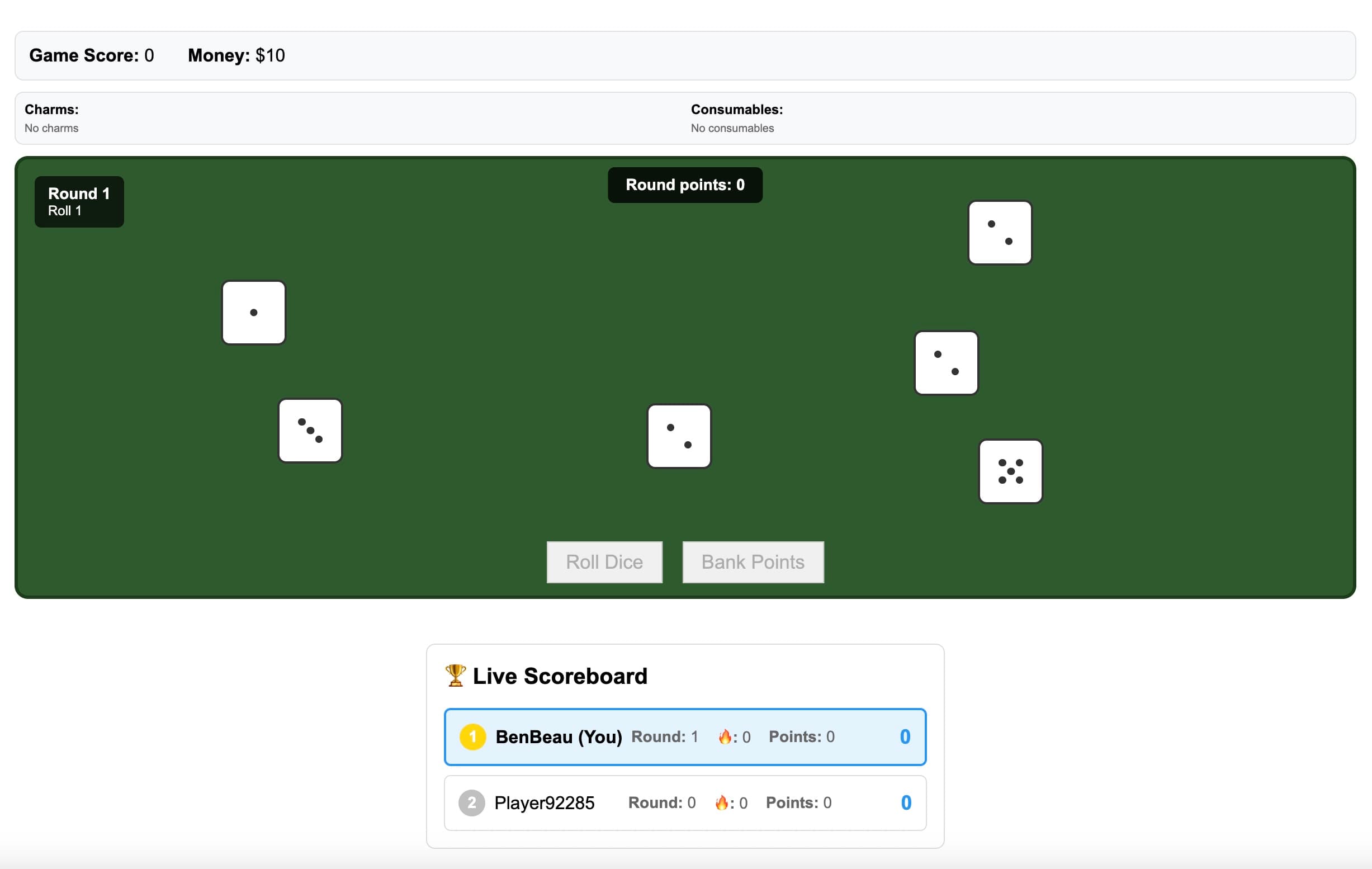 Rollio multiplayer game interface