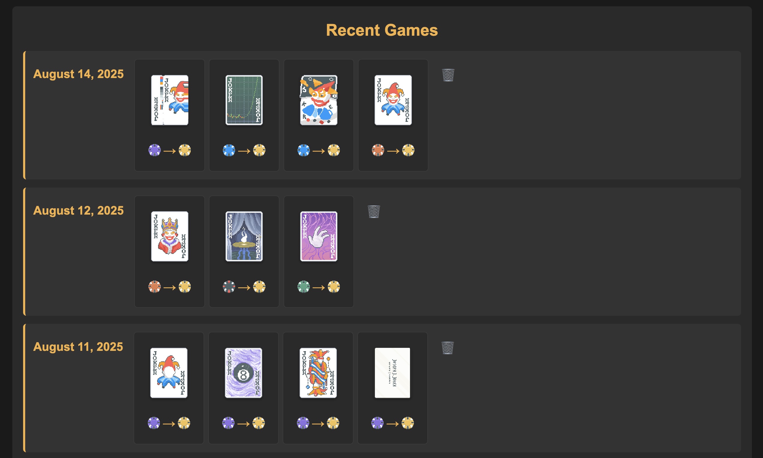 Balatro Sticker Tracker - Recent Games